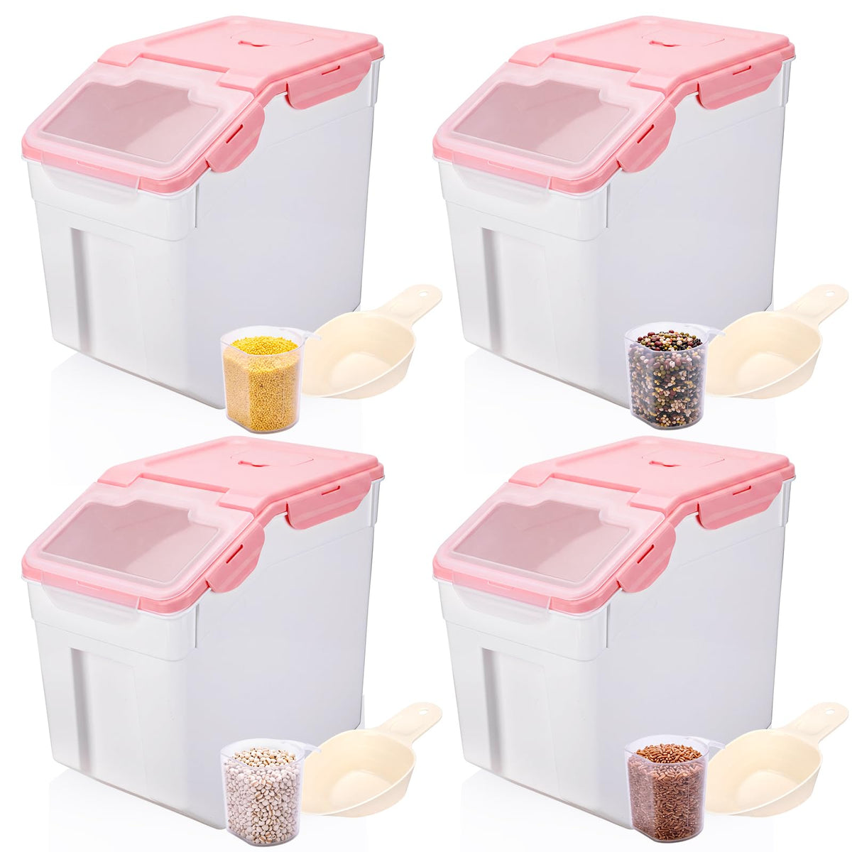 Sunnyray 4 Pcs 55 Lbs Rice Flour Storage Bins with Wheels, Purple