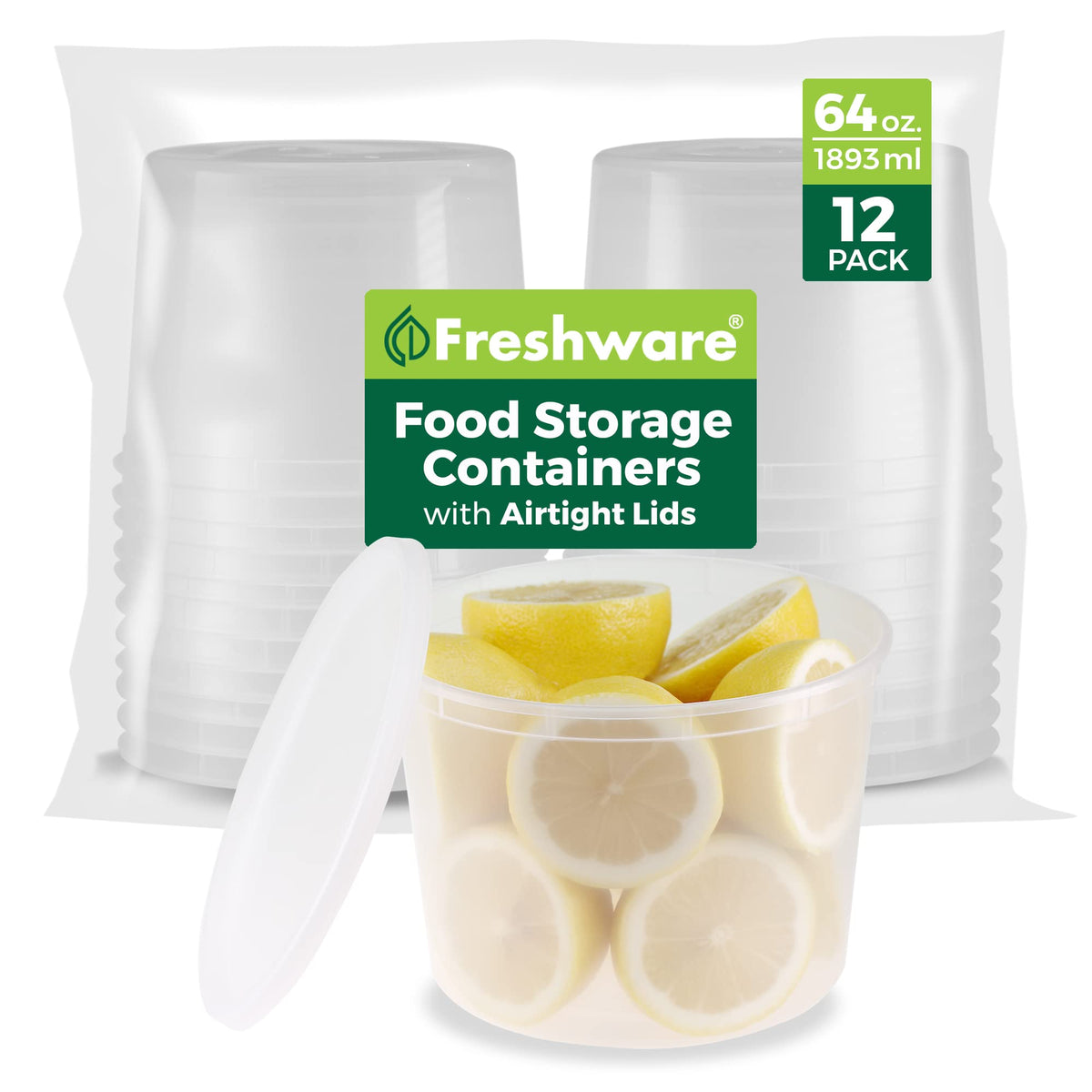 Freshware Food Storage Containers [240 Set] 32 oz Plastic Deli Containers with Lids, Slime, Soup, Meal Prep Containers | BPA Free | Stackable | Leakproof | Microwave/Dishwasher/Freezer Safe