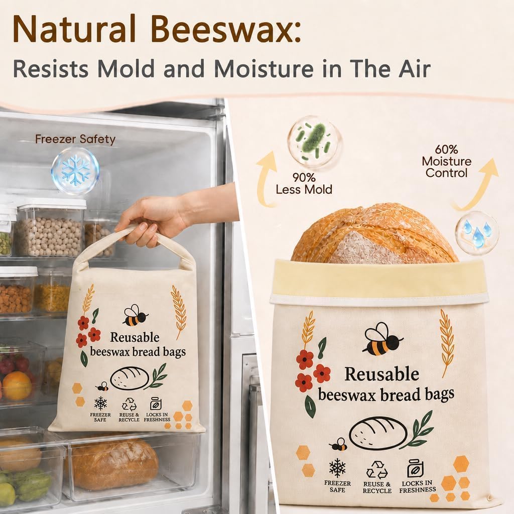 Beeswax Bread Bag for Sourdough Homemade Bread bags XL Reusable Storage Bag
