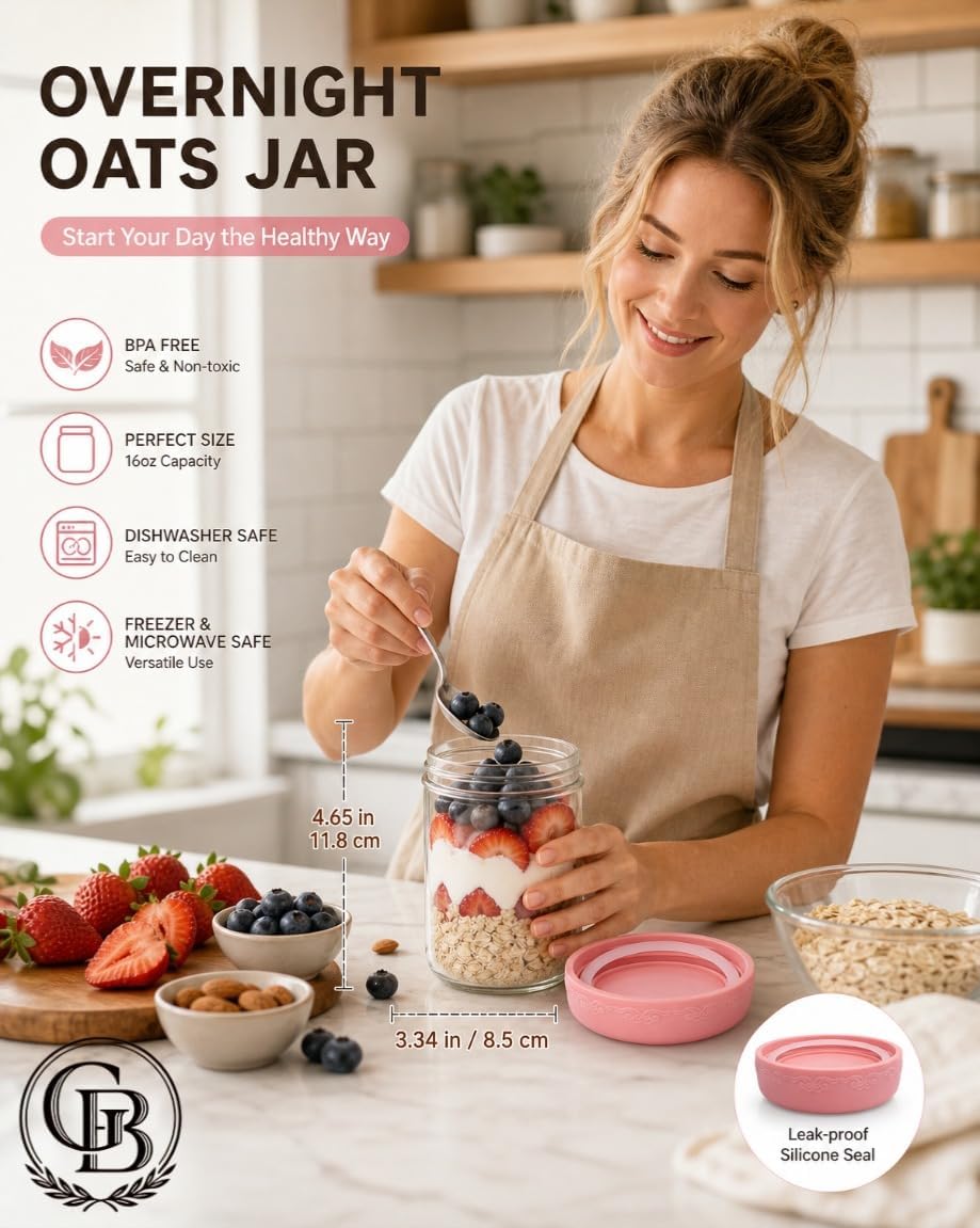 16 oz 4-Pack Overnight Oats Containers with Lids