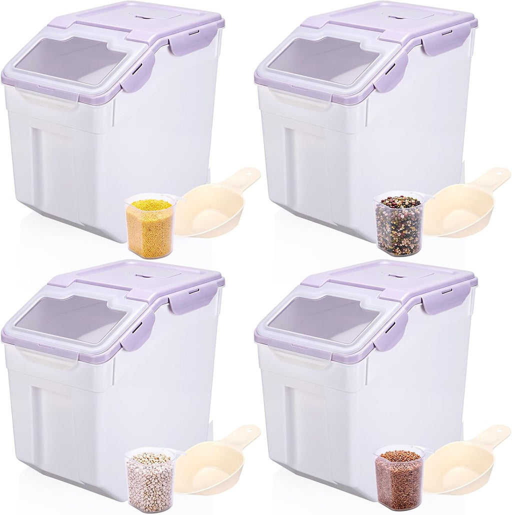 Sunnyray 4 Pcs 55 Lbs Rice Flour Storage Bins with Wheels, Purple