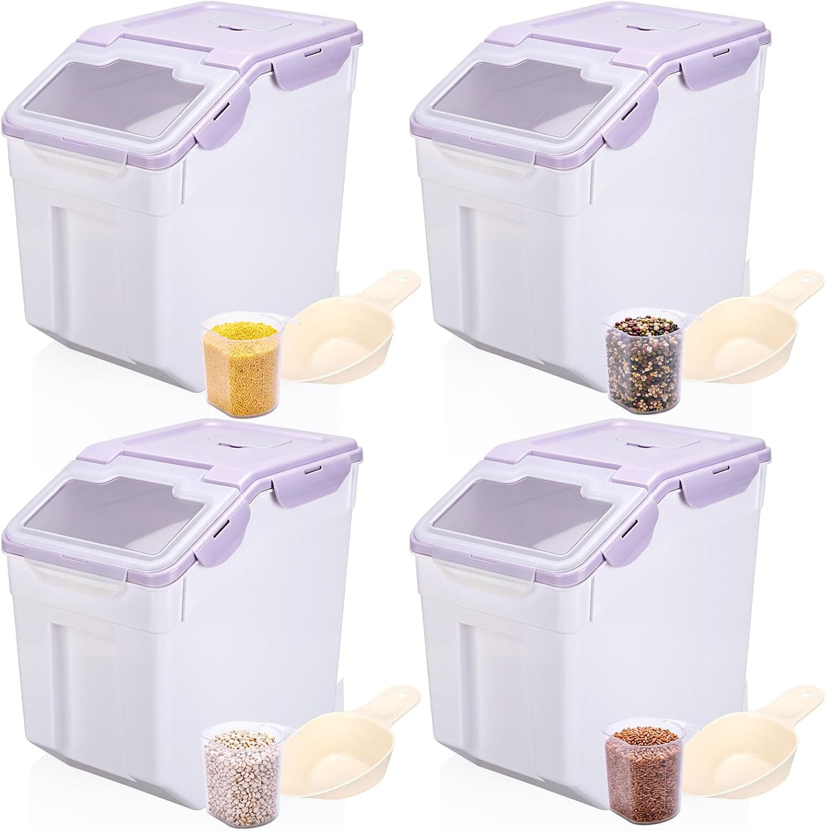 Sunnyray 4 Pcs 55 Lbs Rice Flour Storage Bins with Wheels, Purple