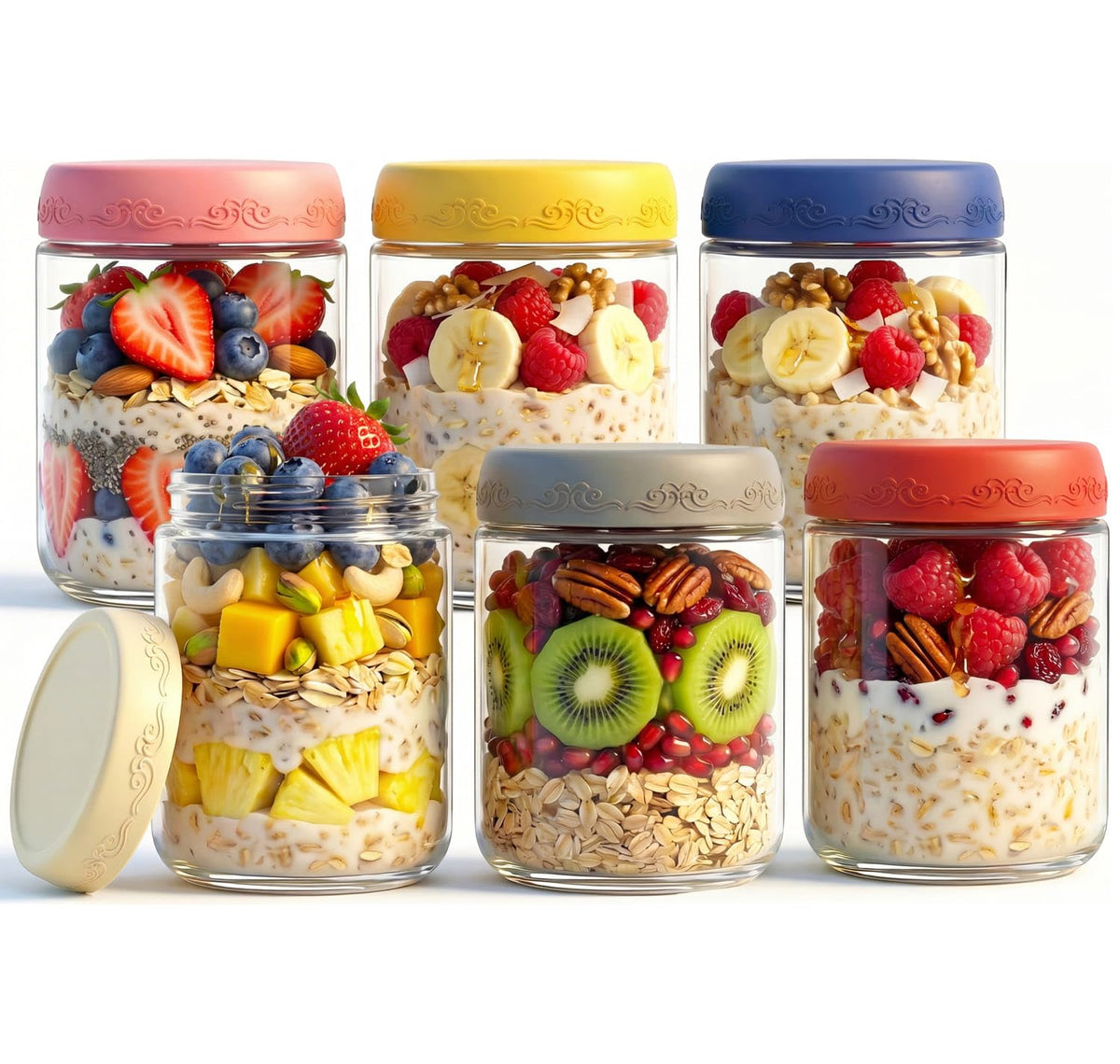 16 oz 4-Pack Overnight Oats Containers with Lids