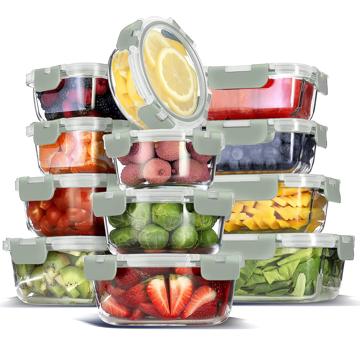 EATEX 48pc Glass Storage Containers with Lids, 24 Set Glass Food Storage Containers with 24 Airtight Lids, Pantry Kitchen Meal Prep Containers for Lunch, Freezer Storage Containers, Dishwasher Safe