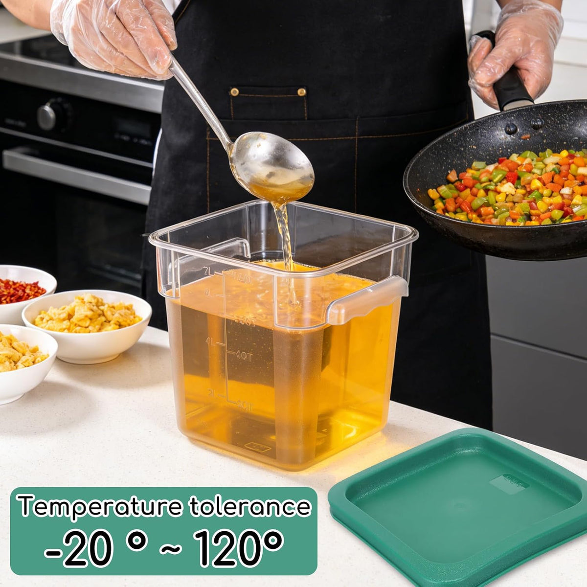 6 Pack 8 Qt Food Storage Containers with Lids, Commercial Clear Square