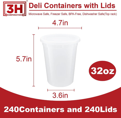32 oz Food Storage Containers with Lids (240 Set/480 Piece) Deli Soup Containers, Freezer Microwave Safe, BPA-Free Plastic, Stackable Snack Leakproof Leftover Organizers & To-Go
