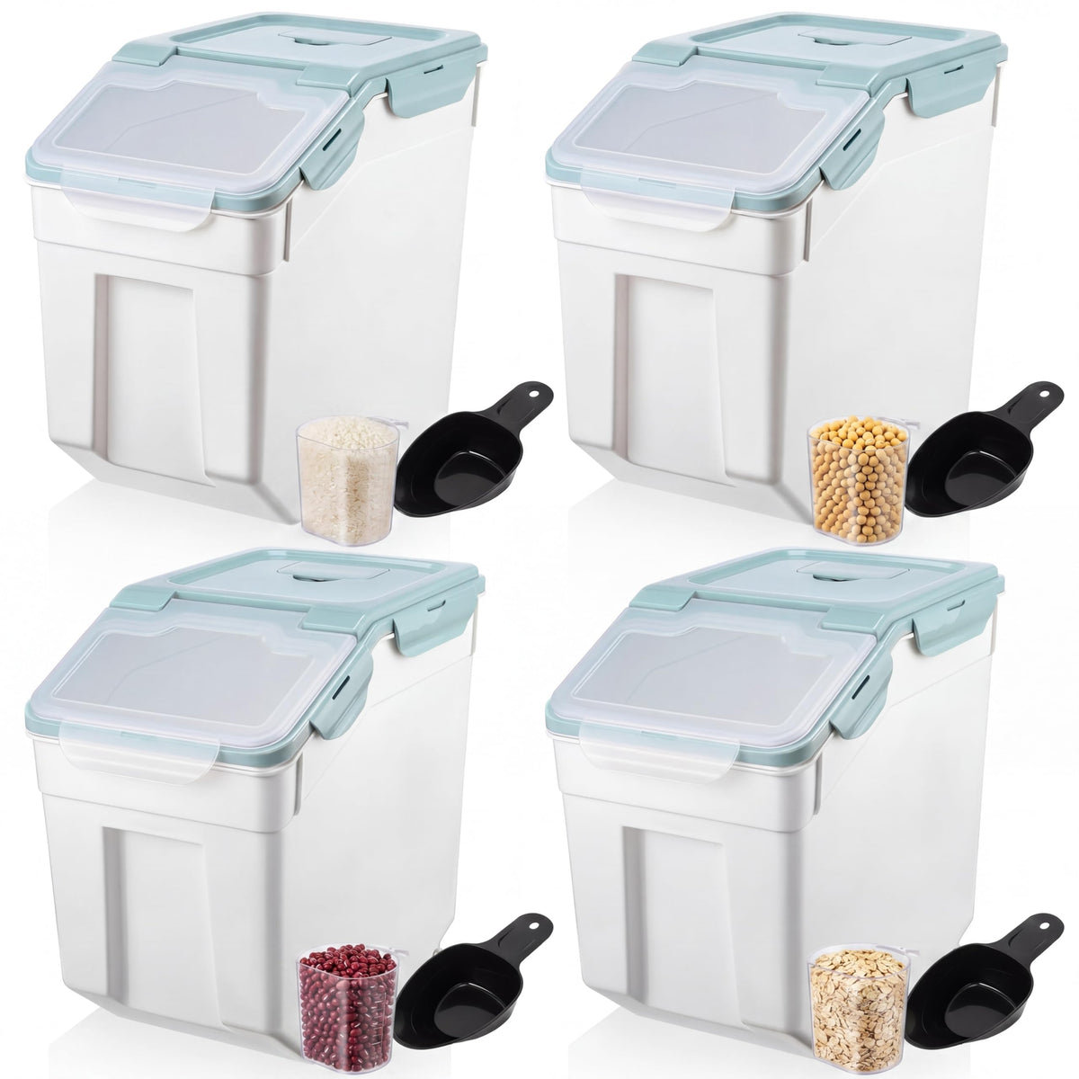 Sunnyray 4 Pcs 55 Lbs Rice Flour Storage Bins with Wheels, Purple