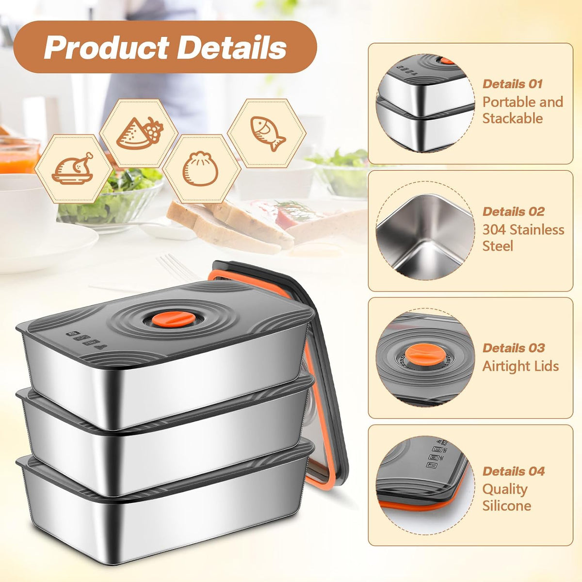 Layhit 16 Set 60oz Stainless Steel Freezer Containers, Large Container Bulk