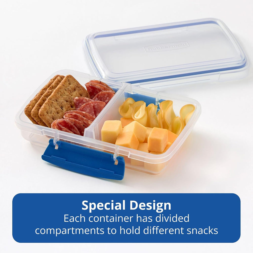 Rubbermaid Pack & Go Set with Two 350 mL Containers and Two 820 mL Containers, Divided Compartments, Meal Prep Containers with Secure Seal Lids