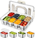 SAKAMOSH Stainless Steel Snackle Box 8 Compartments with Lids & Handle