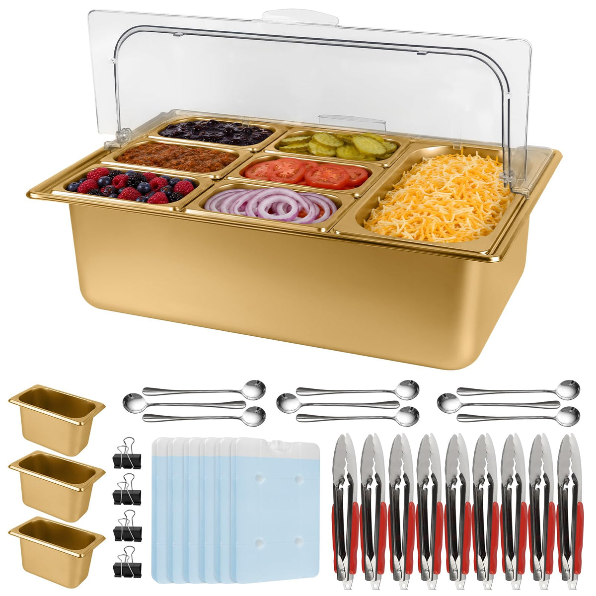 Kalolary 7 Grids Stainless Steel Topping Containers with Flip Lids