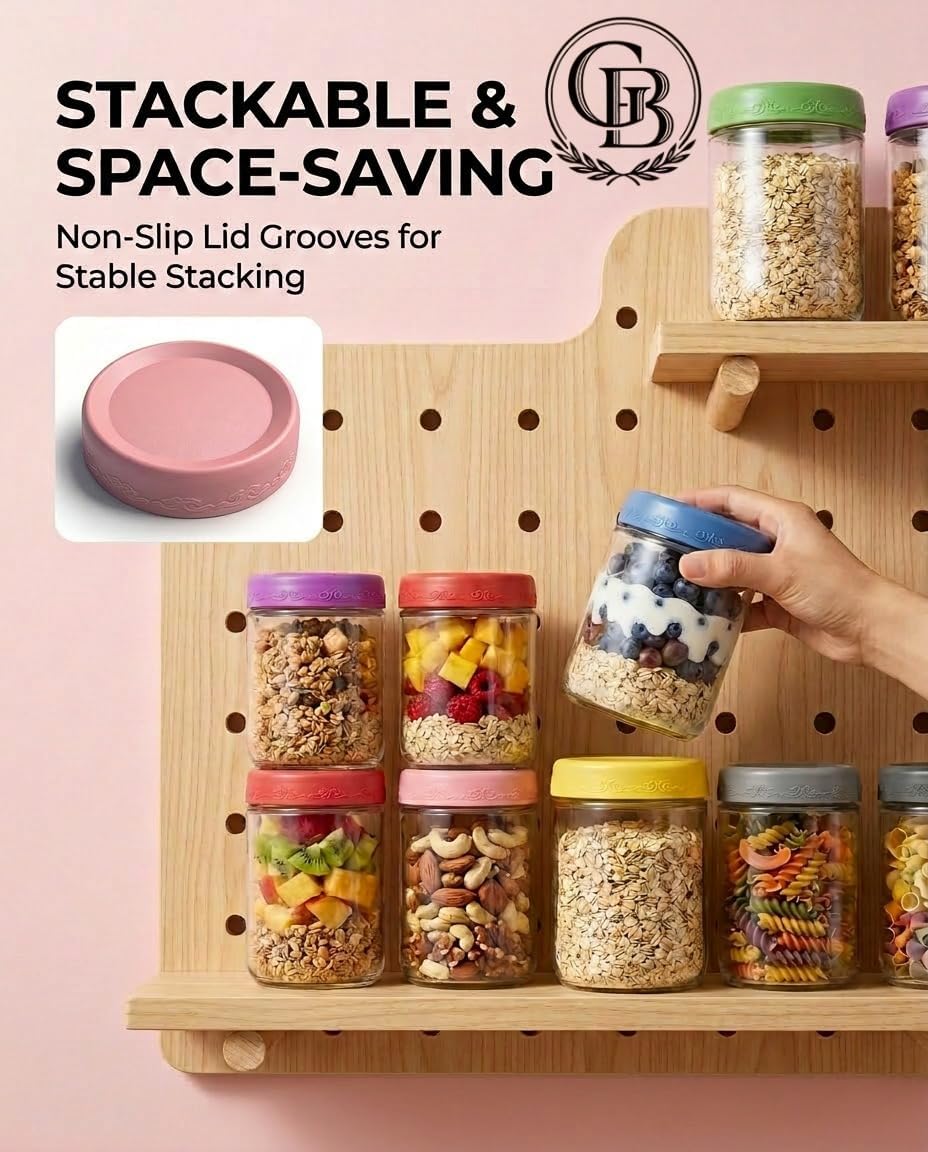 16 oz 4-Pack Overnight Oats Containers with Lids