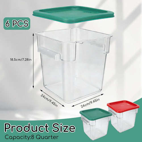 6 Pack 8 Qt Food Storage Containers with Lids, Commercial Clear Square