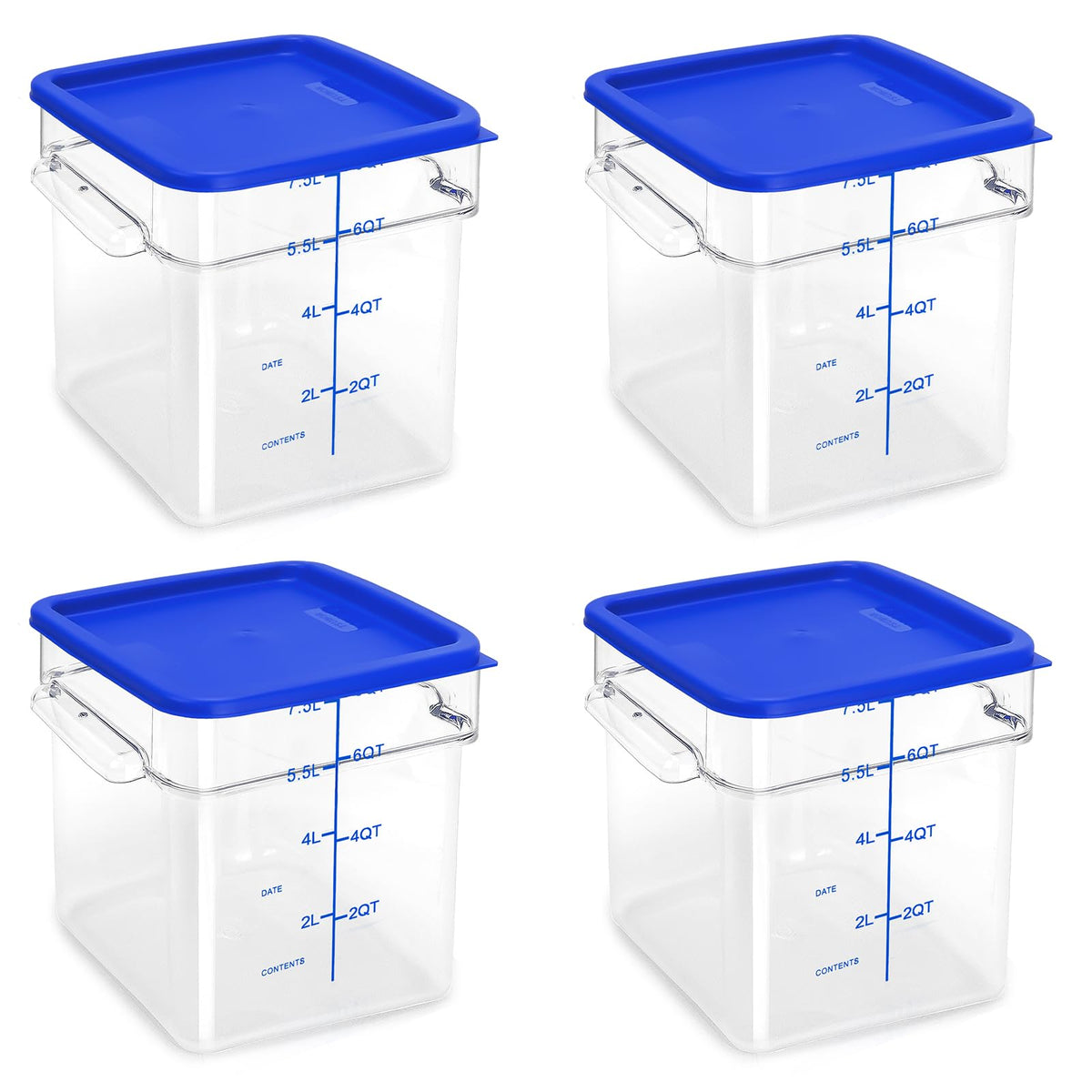 4 Pack Food Storage Containers with Green Lids, 4.0 Qt - Square, Clear, Polycarbonate, for Restaurant Commercial Kitchen and Home party
