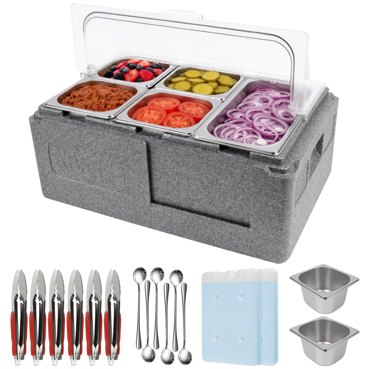 Kalolary 7 Grids Stainless Steel Topping Containers with Flip Lids