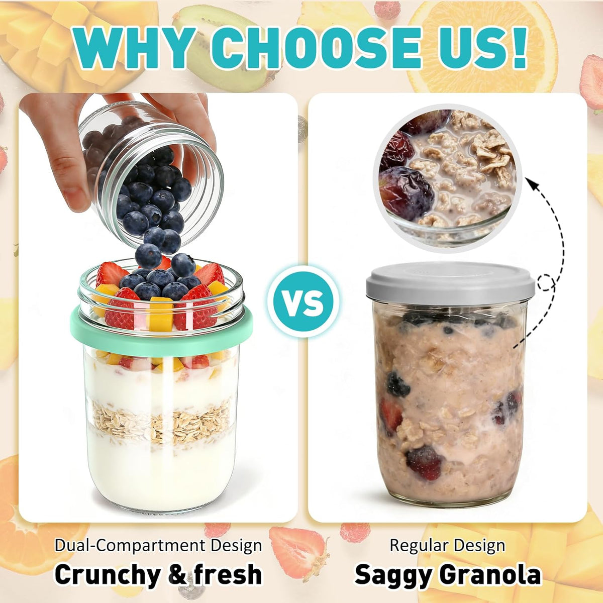 4 Pack 20 oz Overnight Oats Containers with Lids and Spoons, Glass