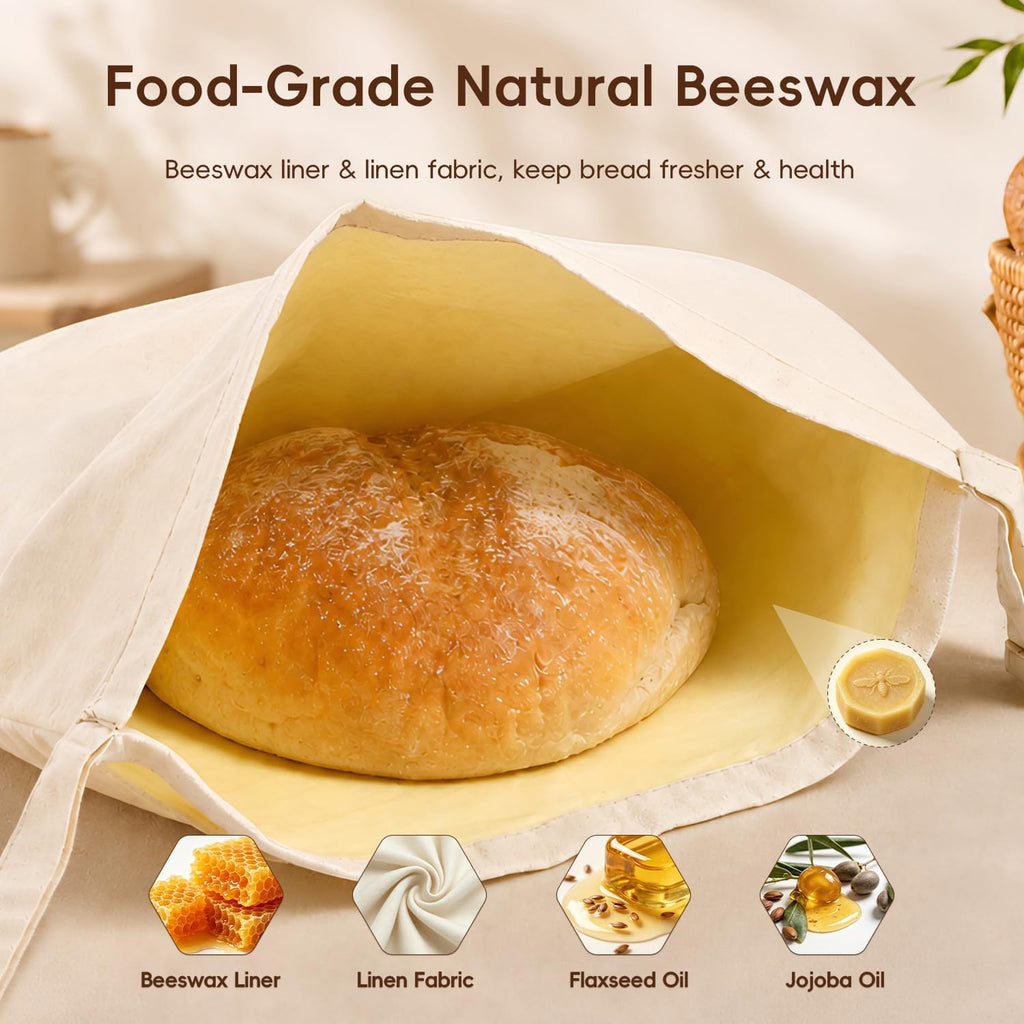 Beeswax Bread Bag for Sourdough Homemade Bread bags XL Reusable Storage Bag