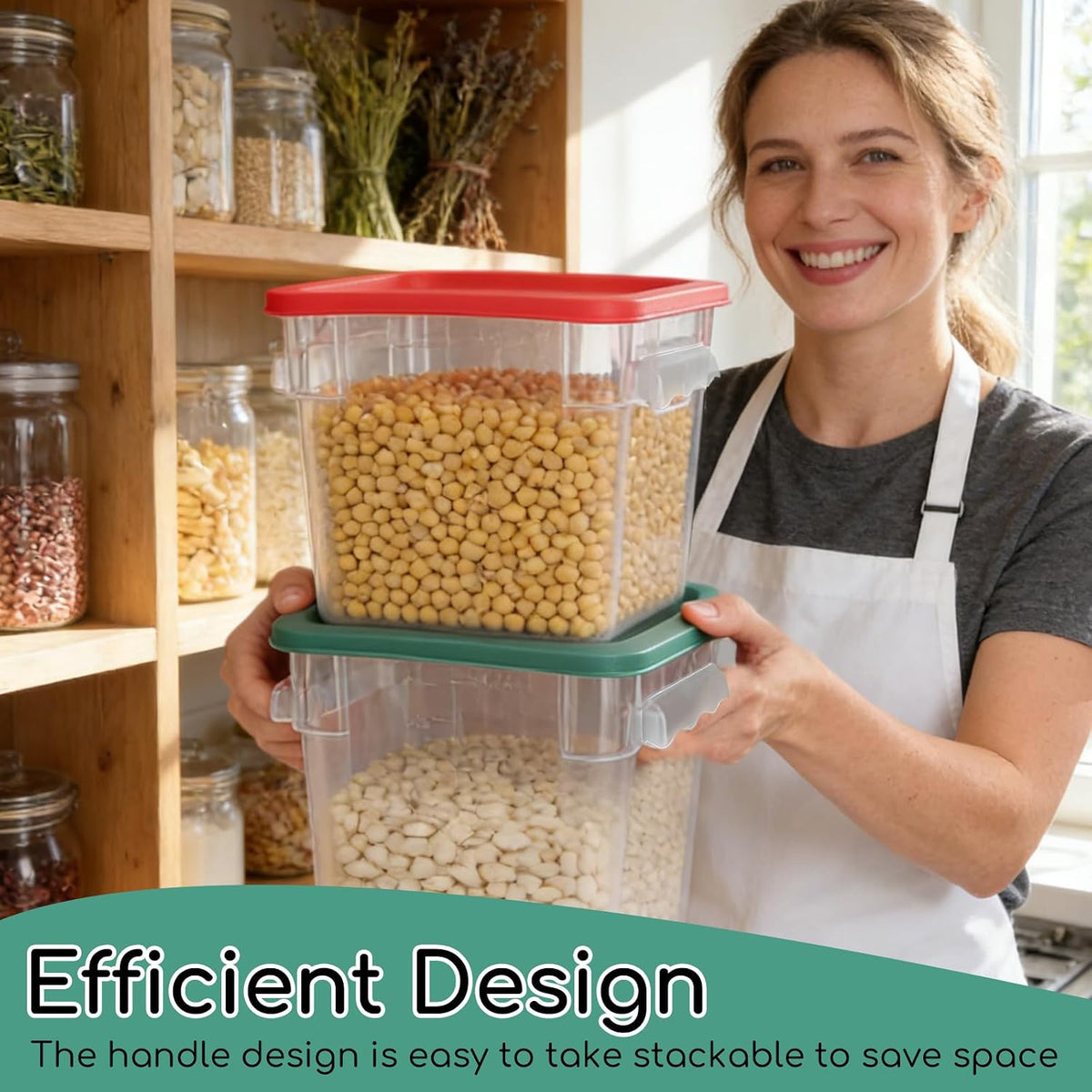 6 Pack 8 Qt Food Storage Containers with Lids, Commercial Clear Square