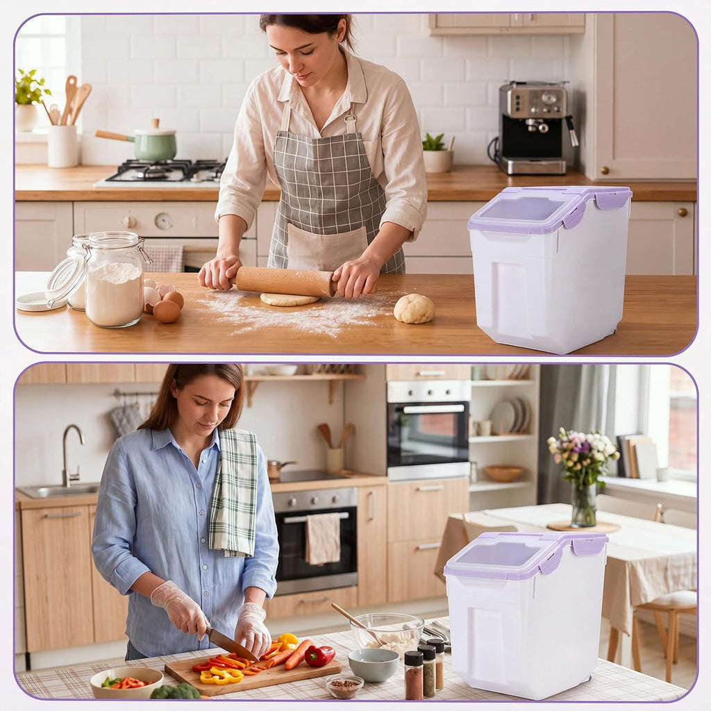 Sunnyray 4 Pcs 55 Lbs Rice Flour Storage Bins with Wheels, Purple