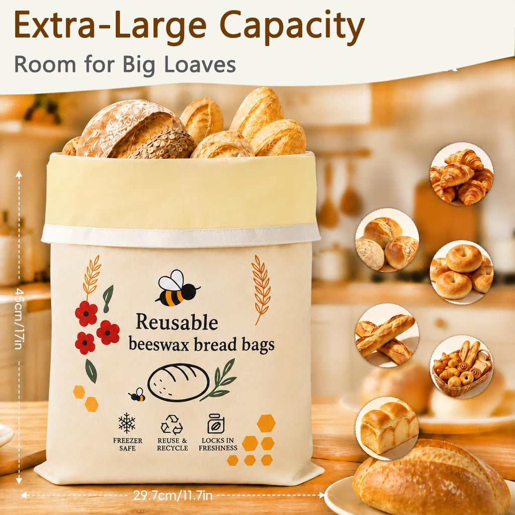 Beeswax Bread Bag for Sourdough Homemade Bread bags XL Reusable Storage Bag