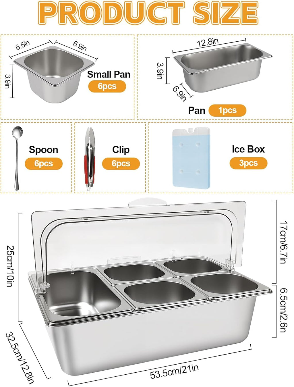 Kalolary 7 Grids Stainless Steel Topping Containers with Flip Lids