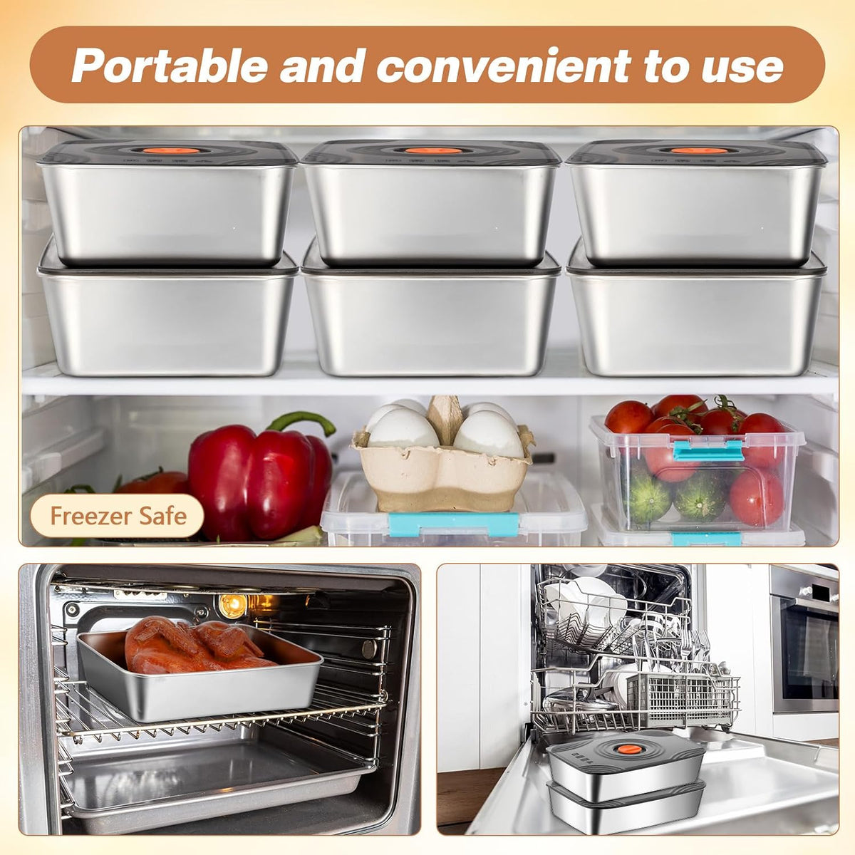 Layhit 16 Set 60oz Stainless Steel Freezer Containers, Large Container Bulk