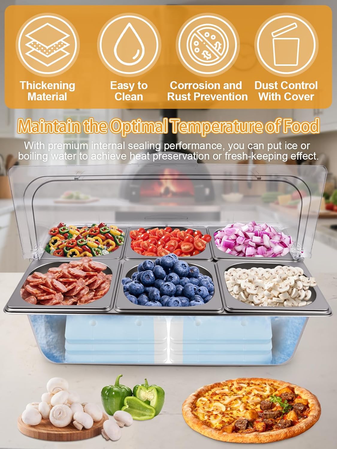 Kalolary 7 Grids Stainless Steel Topping Containers with Flip Lids