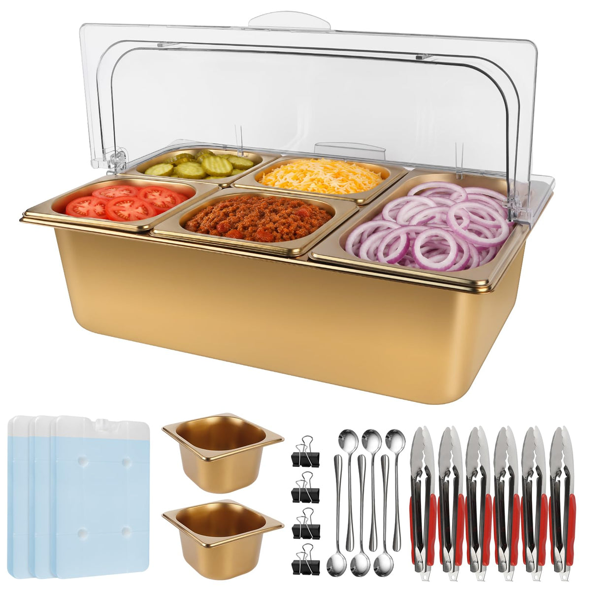 Kalolary 7 Grids Stainless Steel Topping Containers with Flip Lids