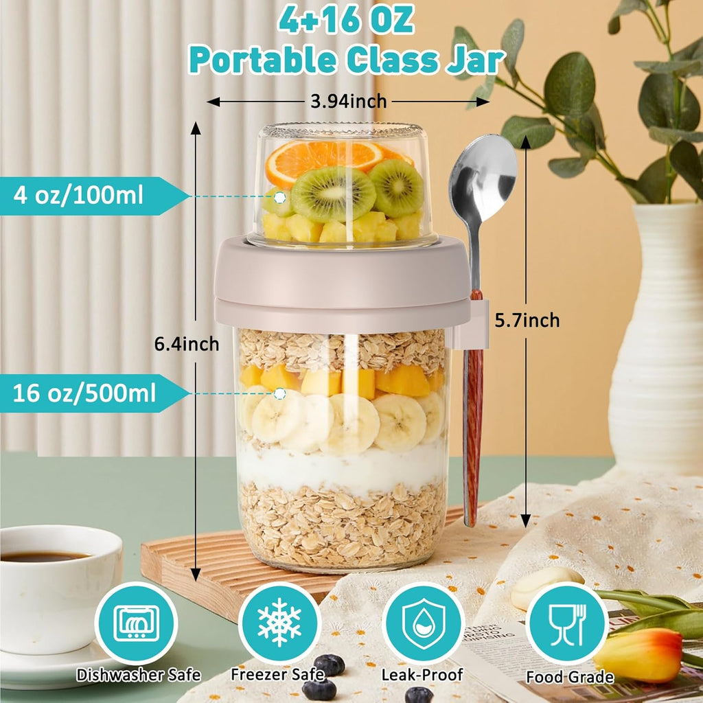 4 Pack 20 oz Overnight Oats Containers with Lids and Spoons, Glass