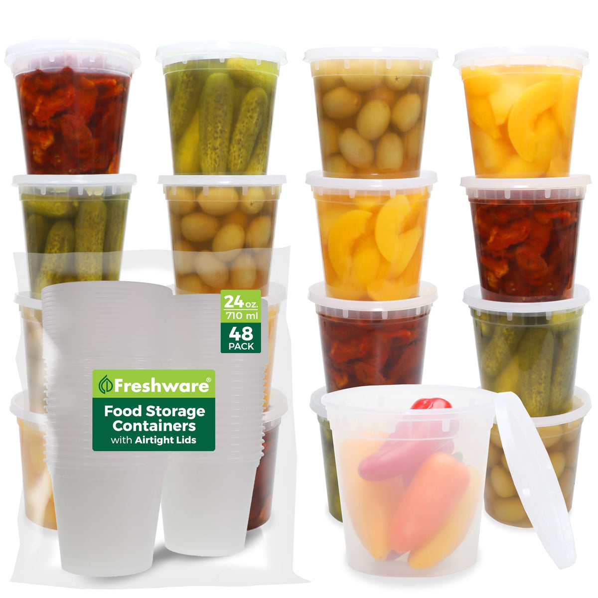 Freshware Food Storage Containers [240 Set] 32 oz Plastic Deli Containers with Lids, Slime, Soup, Meal Prep Containers | BPA Free | Stackable | Leakproof | Microwave/Dishwasher/Freezer Safe