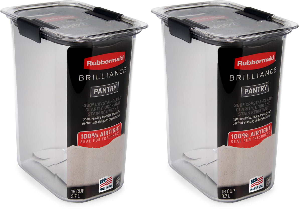 Rubbermaid Brilliance 14-Piece Food Storage Container Set with Scoops Airtight BPA-Free for Kitchen and Pantry Organization