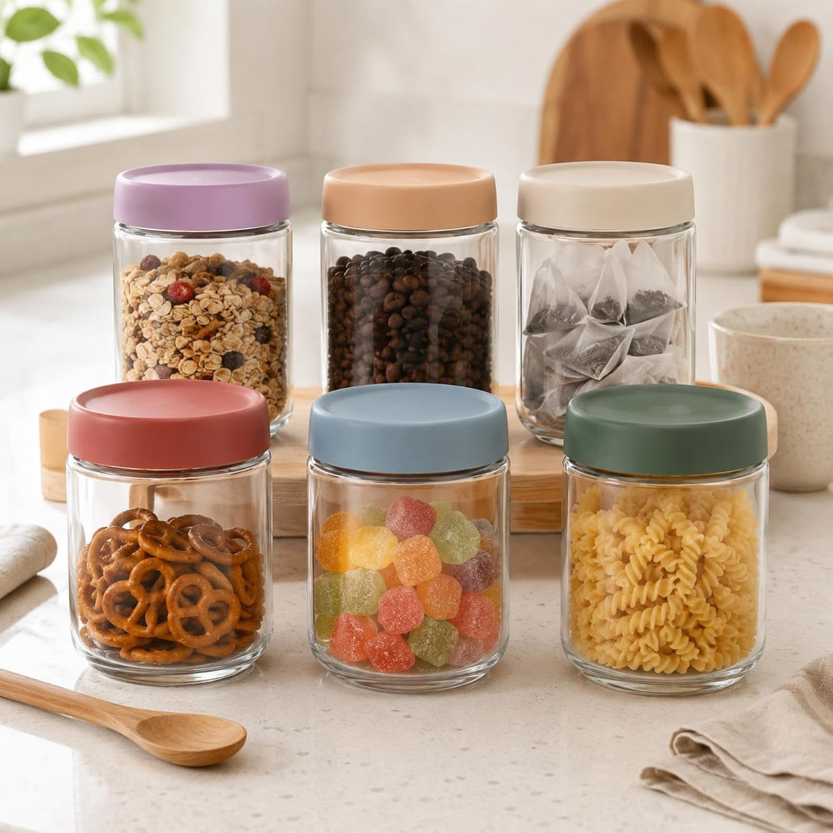 Artcochan Overnight Oats Containers with Lids 16 oz Glass Jars 6 Pack Glass Mason Jars with Airtight Lids, Perfect for Oats, Yogurt, Chia Pudding, Snack