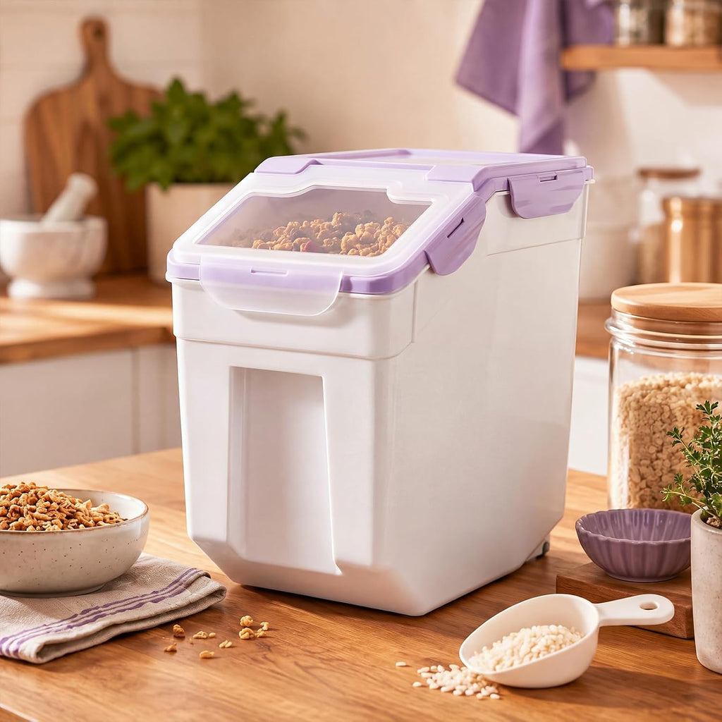 Sunnyray 4 Pcs 55 Lbs Rice Flour Storage Bins with Wheels, Purple