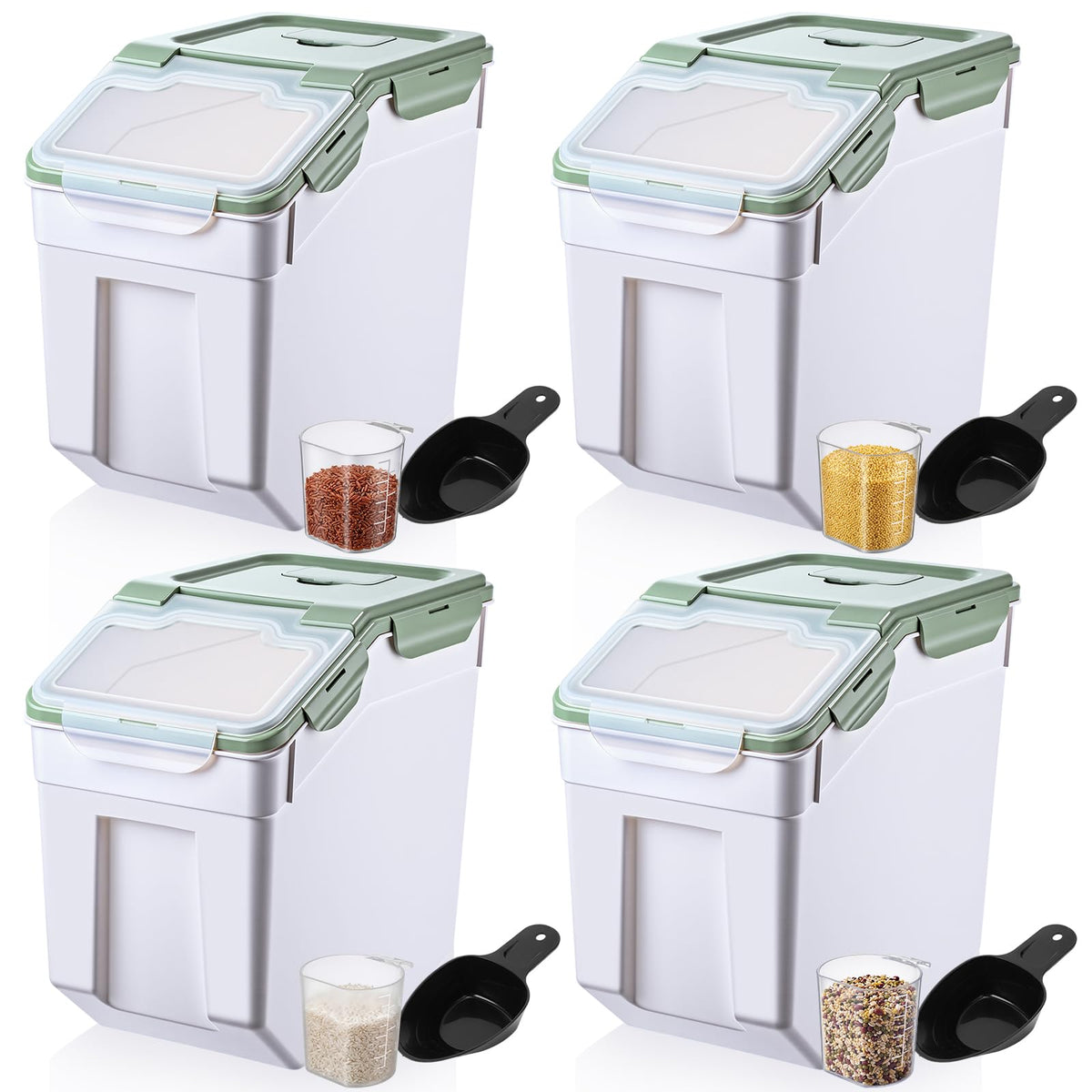 Sunnyray 4 Pcs 55 Lbs Rice Flour Storage Bins with Wheels, Purple