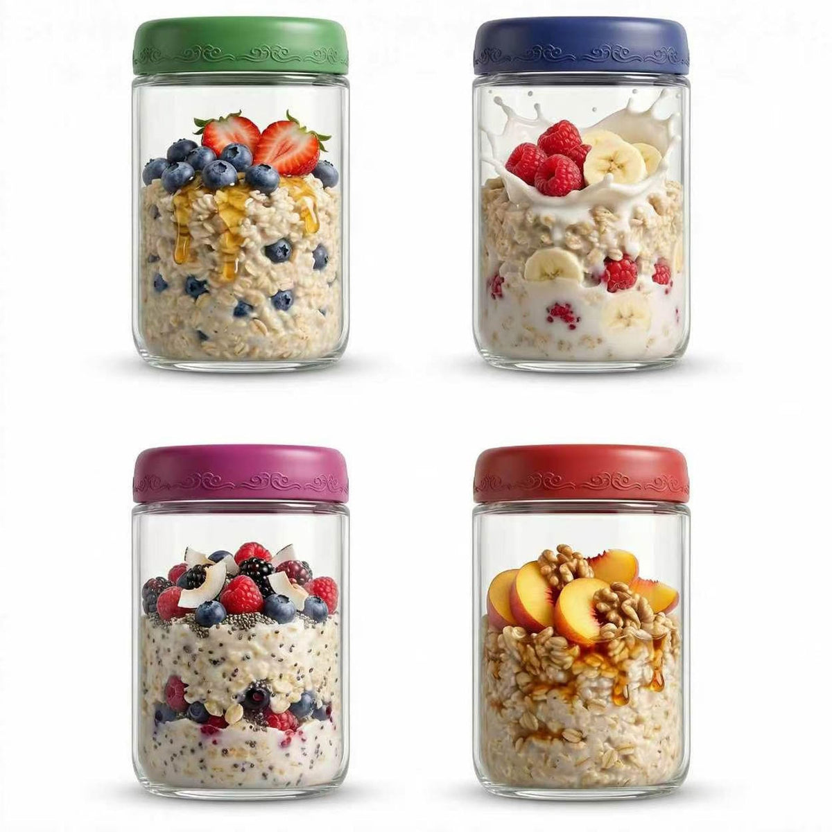 16 oz 4-Pack Overnight Oats Containers with Lids