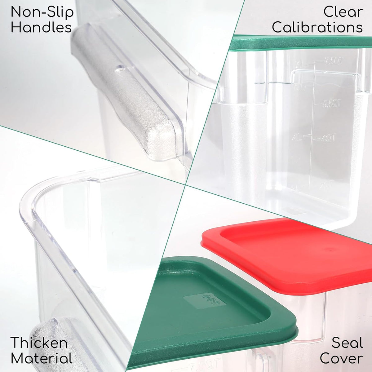 6 Pack 8 Qt Food Storage Containers with Lids, Commercial Clear Square