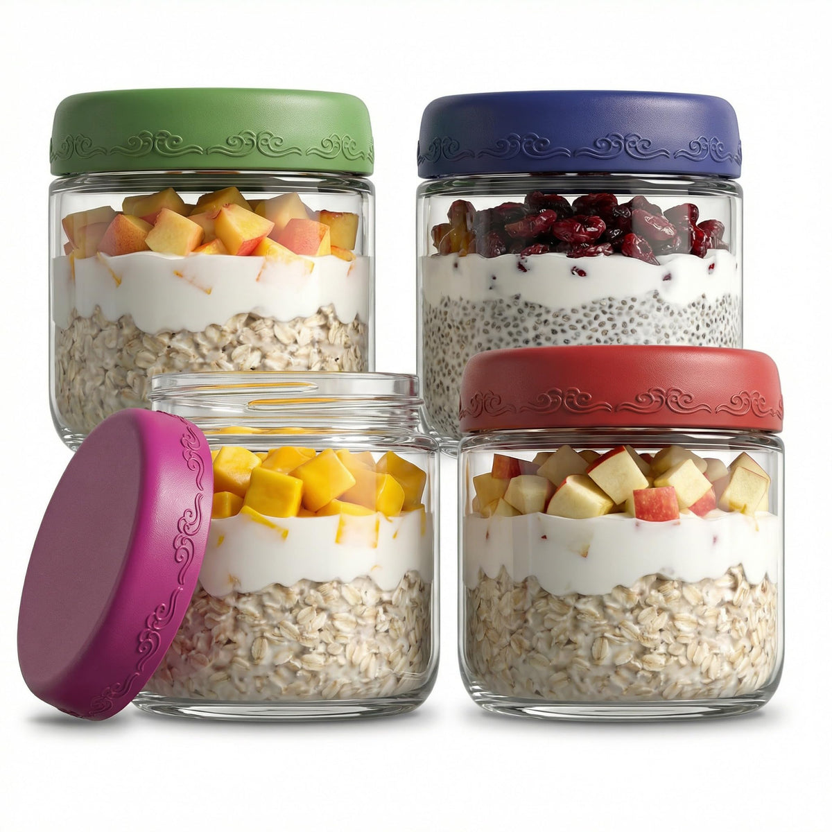 16 oz 4-Pack Overnight Oats Containers with Lids
