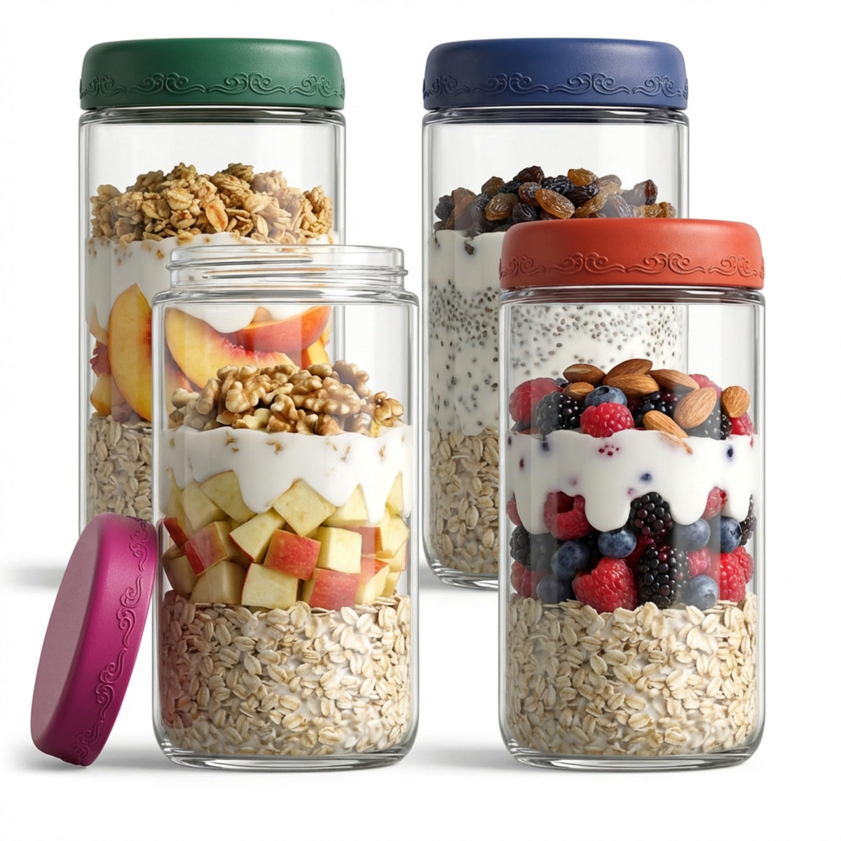 16 oz 4-Pack Overnight Oats Containers with Lids