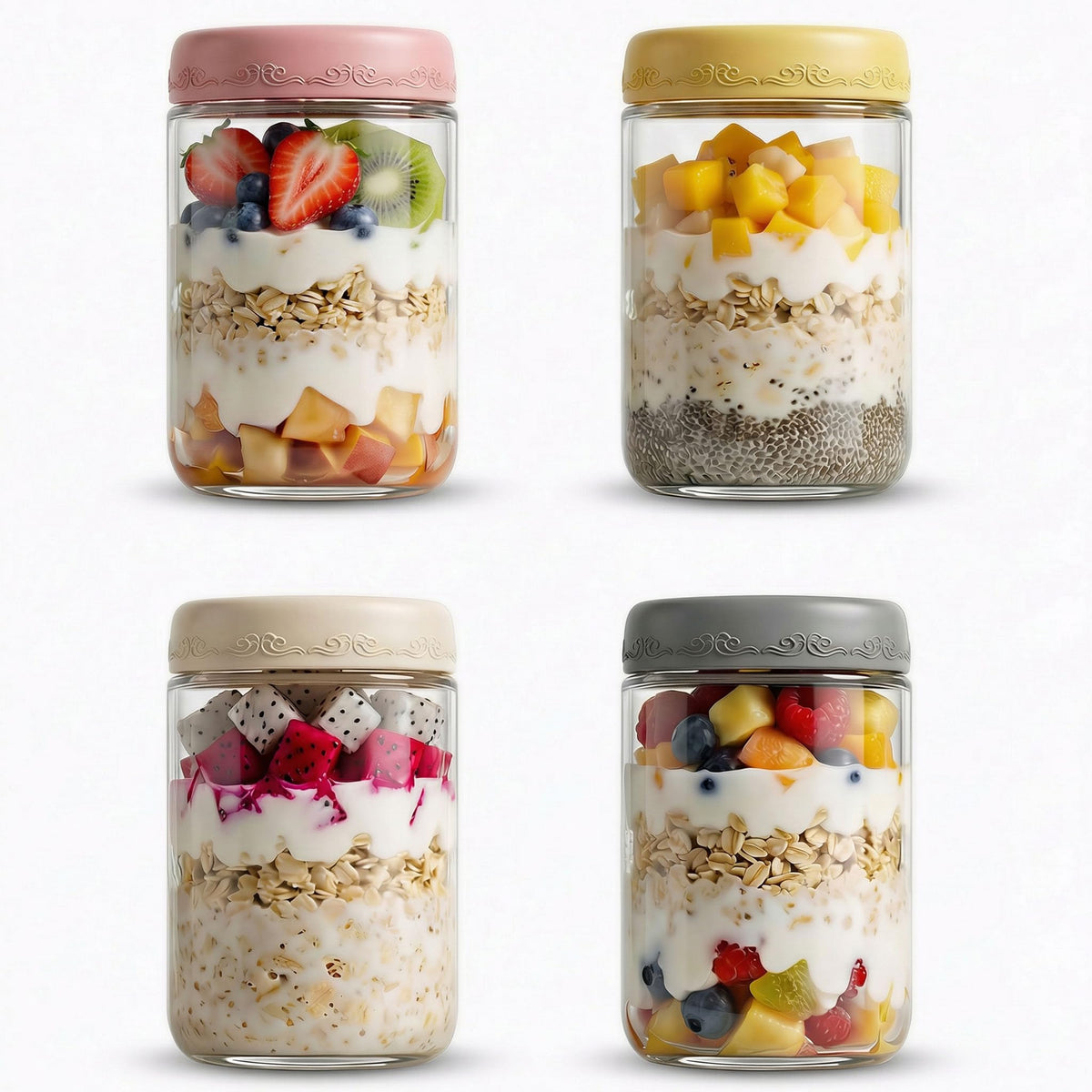 16 oz 4-Pack Overnight Oats Containers with Lids