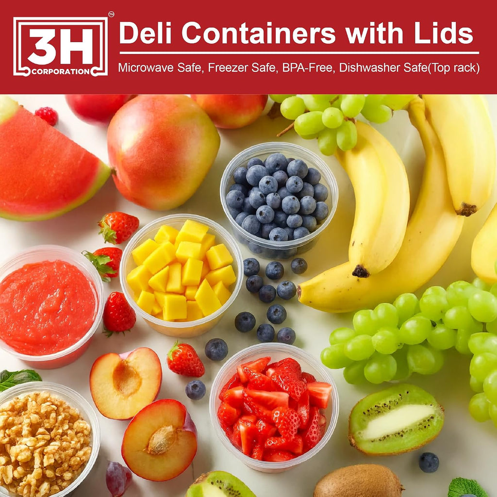 32 oz Food Storage Containers with Lids (240 Set/480 Piece) Deli Soup Containers, Freezer Microwave Safe, BPA-Free Plastic, Stackable Snack Leakproof Leftover Organizers & To-Go