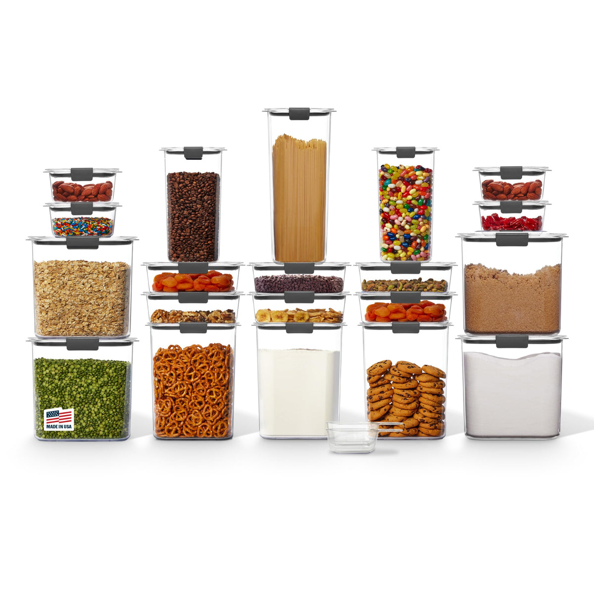 Rubbermaid Brilliance 14-Piece Food Storage Container Set with Scoops Airtight BPA-Free for Kitchen and Pantry Organization