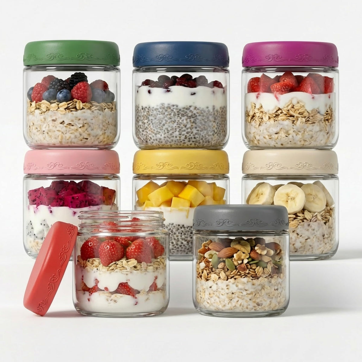 16 oz 4-Pack Overnight Oats Containers with Lids