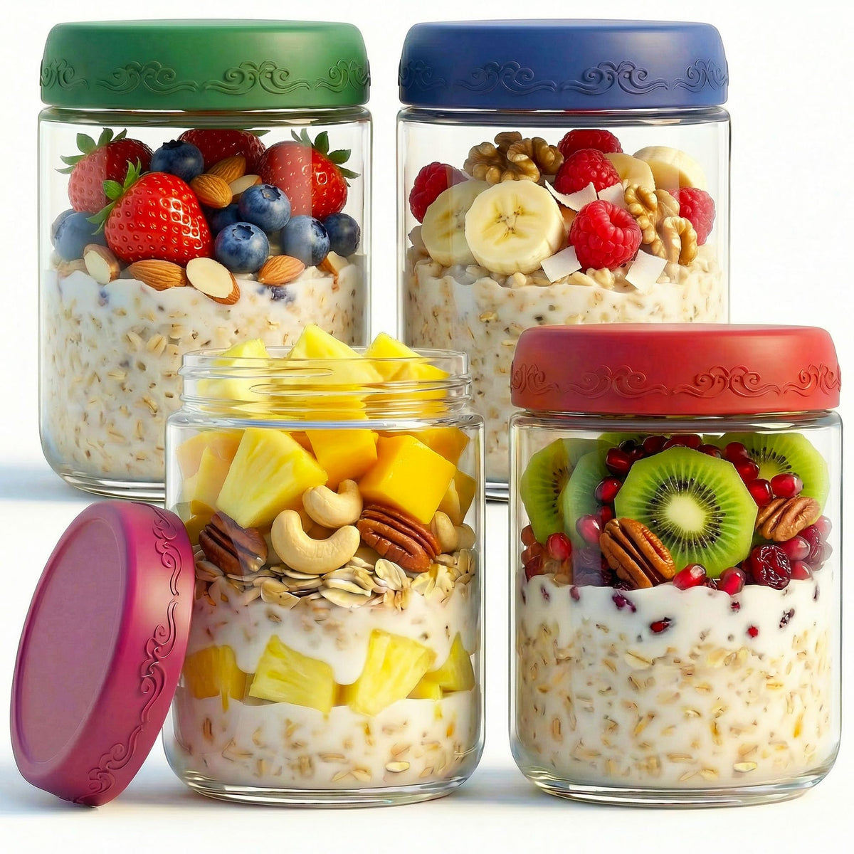 16 oz 4-Pack Overnight Oats Containers with Lids
