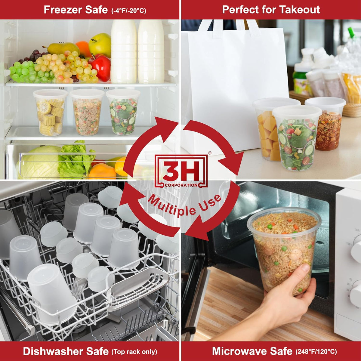 32 oz Food Storage Containers with Lids (240 Set/480 Piece) Deli Soup Containers, Freezer Microwave Safe, BPA-Free Plastic, Stackable Snack Leakproof Leftover Organizers & To-Go