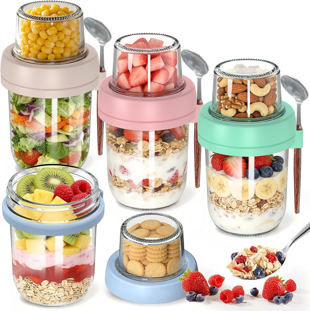 4 Pack 20 oz Overnight Oats Containers with Lids and Spoons, Glass