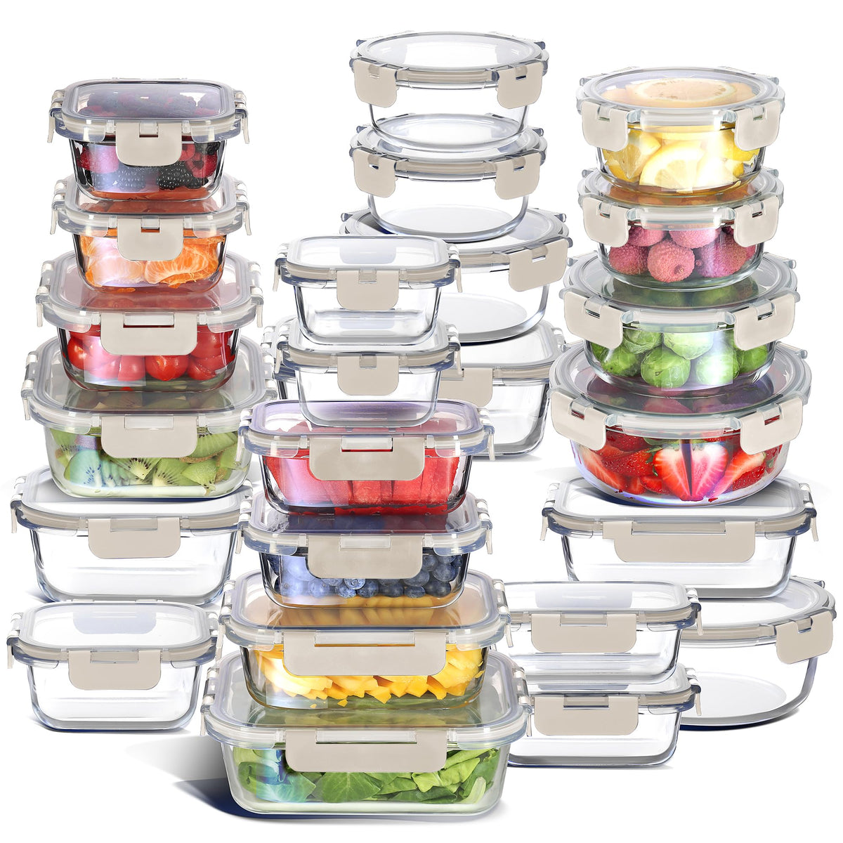 EATEX 48pc Glass Storage Containers with Lids, 24 Set Glass Food Storage Containers with 24 Airtight Lids, Pantry Kitchen Meal Prep Containers for Lunch, Freezer Storage Containers, Dishwasher Safe