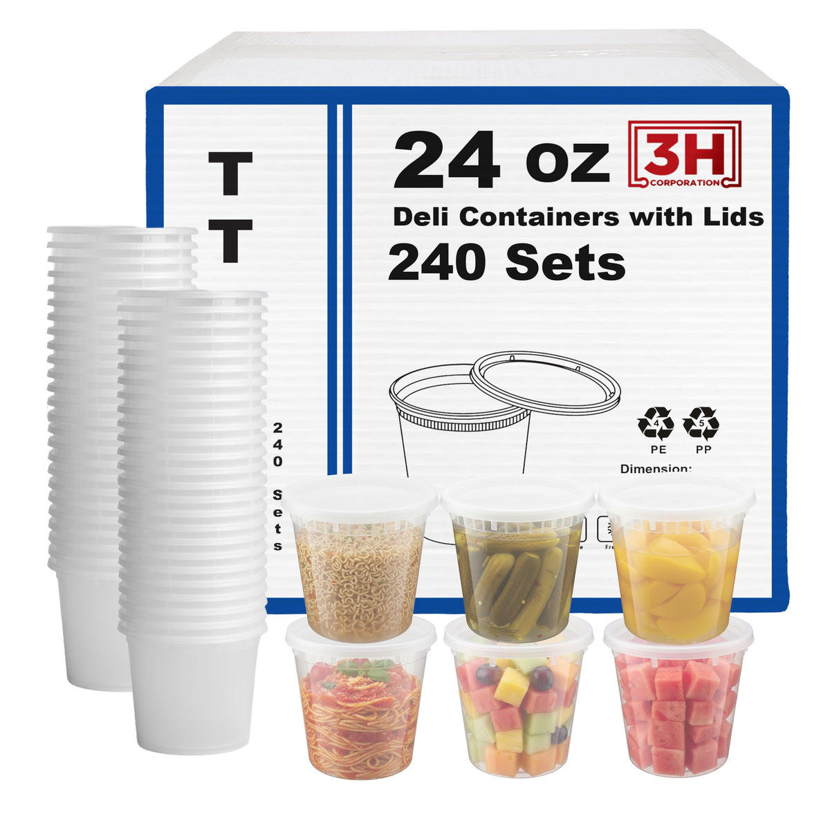 32 oz Food Storage Containers with Lids (240 Set/480 Piece) Deli Soup Containers, Freezer Microwave Safe, BPA-Free Plastic, Stackable Snack Leakproof Leftover Organizers & To-Go