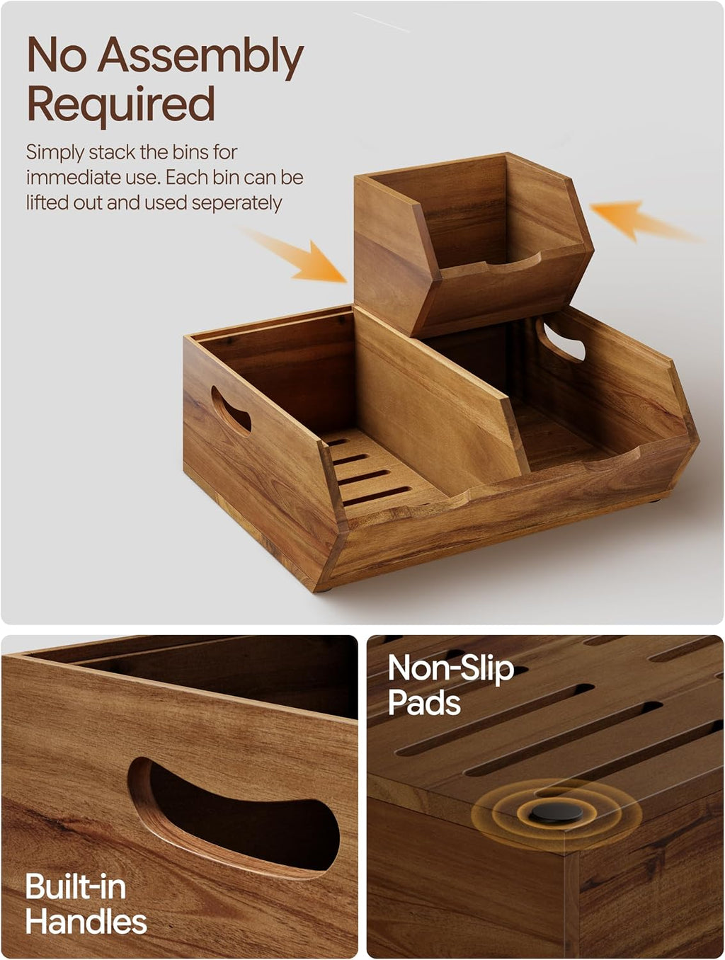 TIDITA Set 3 Wood Potato and Onion Storage Bin, Stackable Product Basket