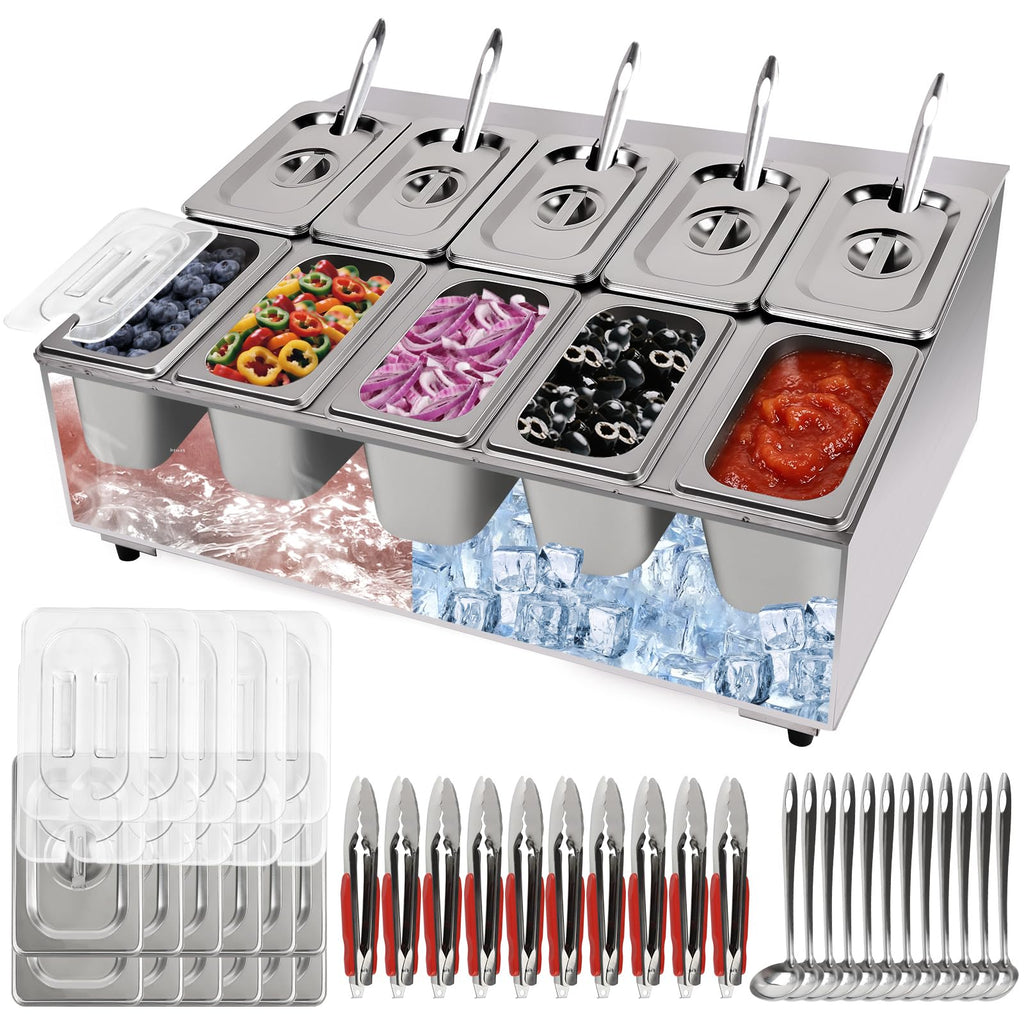 Kalolary 7 Grids Stainless Steel Topping Containers with Flip Lids