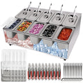 Kalolary 7 Grids Stainless Steel Topping Containers with Flip Lids